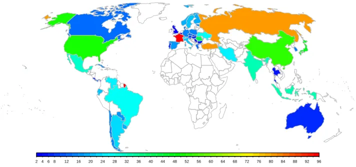 Figure 1:Map of 47 countries with subnational TFR data