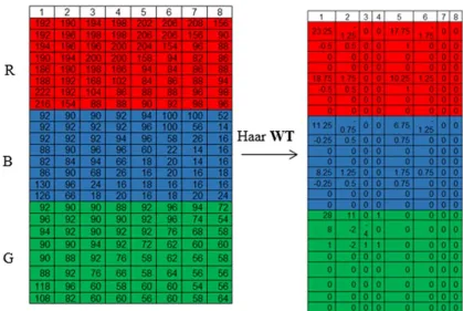 Figure 4: DCT Implementation (A) Image Data Before DCT (B) After DCT 
