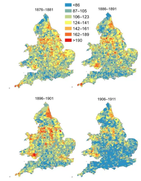 Figure 5: Registration subdistrict level variation in infant mortality, England