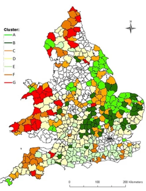 Figure 4: Locations of RDs in the different clusters
