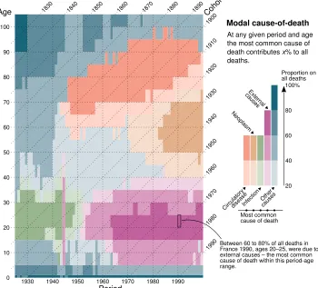 Figure 5:Qualitative-sequential scheme technique applied to Frenchcause-of-death data: The most common cause of death by period