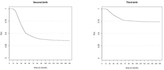 Figure 1: Transition probabilities to second and third births (Kaplan‒Meier survival estimates) 