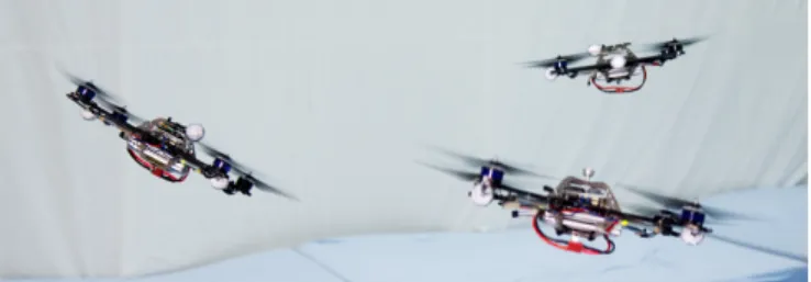 Fig. 1. Multiple quadrocopters flying collision-free trajectories in the ETH Flying Machine Arena.