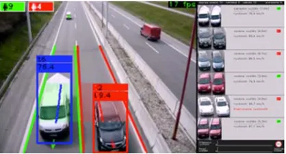 Figure 7 claimed that it was able to detect urban Another video from [28] as shown in traffic, count the number of vehicles, classify types of vehicles and road boundaries, and vehicle speed