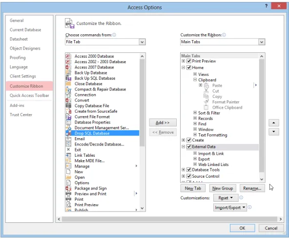 Figure 1-2 If you don’t like the default ribbon in an Office program, change it by adding, removing, and rearranging tabs and individual commands.