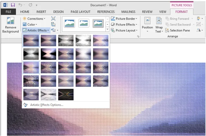 Figure 1-4 Image-editing tools available throughout Office 2013 allow you to crop and transform pictures without leaving the document window.