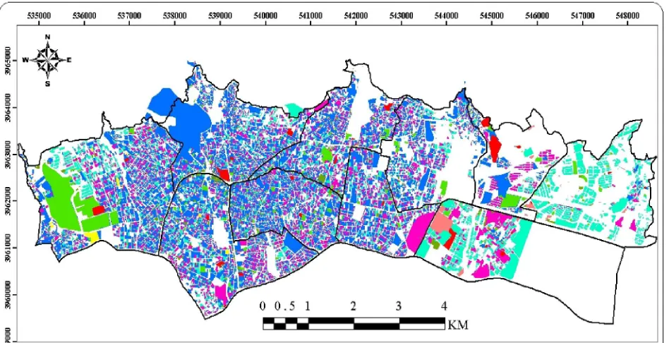 Fig. 2. The municipal district used for case study divided into 10 sub-regional areas 