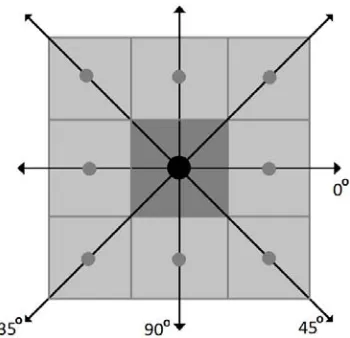 Figure 1: The four directions of adjacency defined for calculation of Haralick texture features