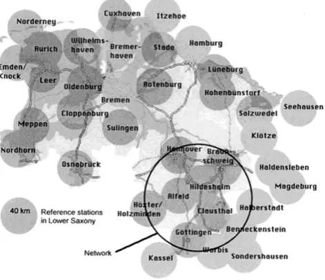 Fig. 4. Reference stations in Lower Saxony and neighbouring states (LGN,1999).