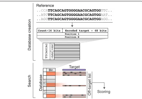 Fig. 1 Discovery and scoring of CRISPR target sites. FlashFry schematic. The genome of interest is scanned for targets that match the PAM of thespecified CRISPR enzyme