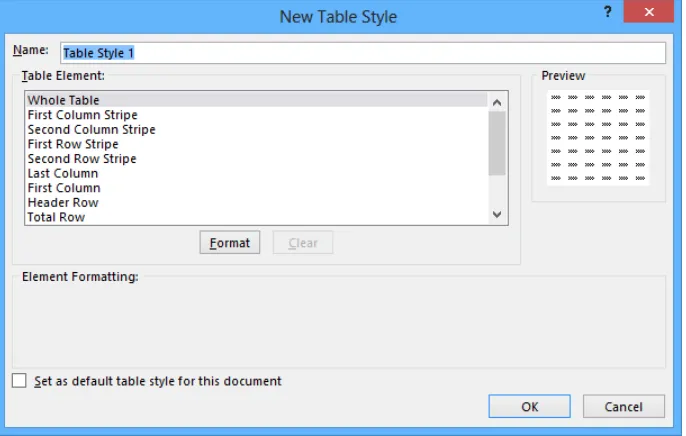 table styles. You select an Excel table’s initial style when you create it; to create a new style, 