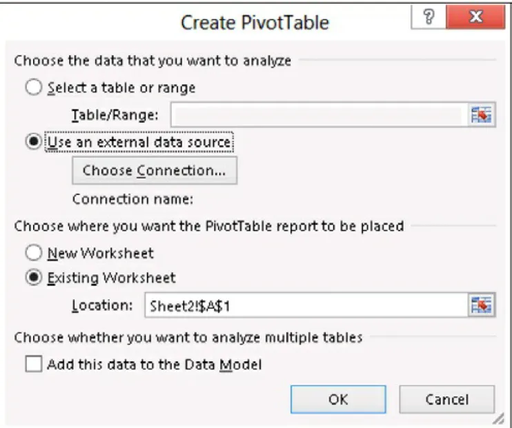 Figure 1-13. The Create PivotTable dialog box prompts you for the parameters of a new PivotTable.