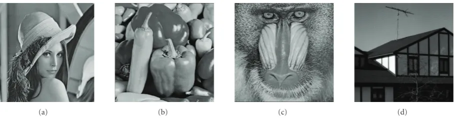 Figure 3: Test images from the USC database: (a) Lena, (b) peppers, (c) baboon, (d) house.