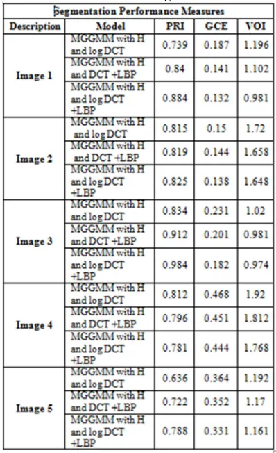 Table 1: Segmentation Performance Measures Of The 