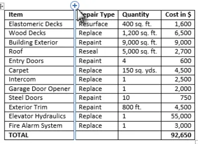 table where you want to insert a row, or to the top of the table where you want to 