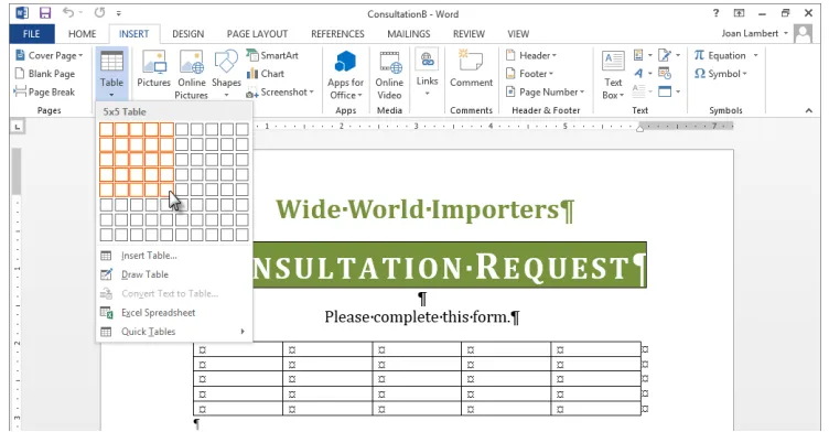 table layout, enter text in the table cells, and perform a calculation in the table by using a 