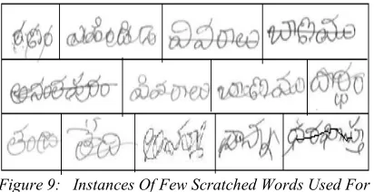 Figure 9:   Instances Of Few Scratched Words Used For Threshold Computation 