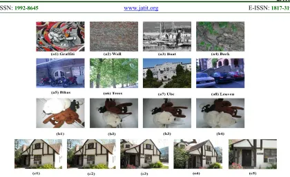 Figure 5:  Sample images of Mikolajczyk and Schmid (M&S) dataset (a1-a8), David Nister (DN) dataset (b1-b4) and  Caltech Campus buildings (CB) dataset (c1-c5)
