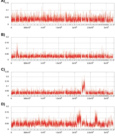 Figure 2Copy number analysis by SNP arraying average of the difference in allele intensity ratios is shown above the axis (red)