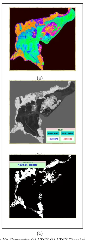 Figure 10: Composite (a) NDVI (b) NDVI Threshold (c)  