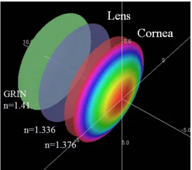 Figure 2-2 – Schematic representation of the eye’s  refracting surfaces; the front and back surfaces of the  cornea and the front and back surfaces of the 