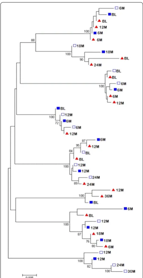 Fig. 2 Phylogenetic tree of the sequenced pol gene from the urine and blood viruses. The evolutionary history was inferred using the Neighbour-Joining method