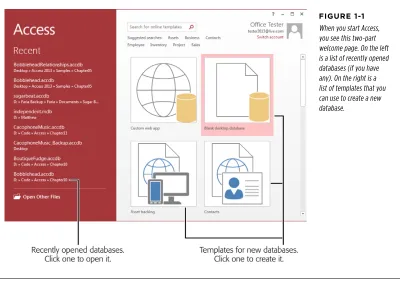 FiGURe 1-1When you start Access, 