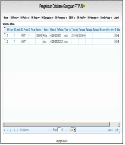 Figure 15. Display of Message Database Page Menu  