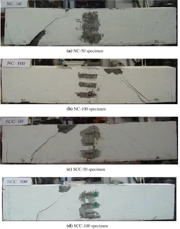 Fig. 8 Crack patterns and failure modes of the tested deep beams.