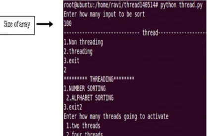Figure 6: Menu to perform selection of threading or non threading for sorting application 