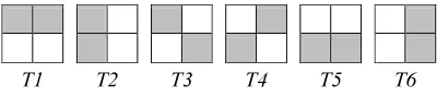 Figure. 1:  Grid and MTH Textons. (Left) Grid; (T1- T4) 