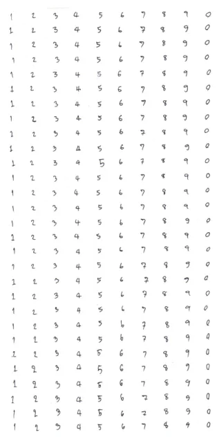 Figure 4: 290 sample digits of scanned image for training data.  