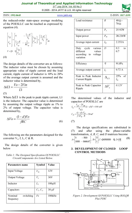 Table 1: The Designed Specification Of POESLLC 