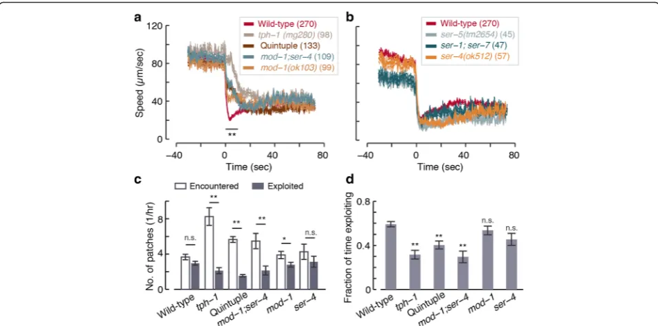 Fig. 7 The MOD-1 5-HT-gated chloride channel is the primary mediator of abrupt slowdown upon encountering food