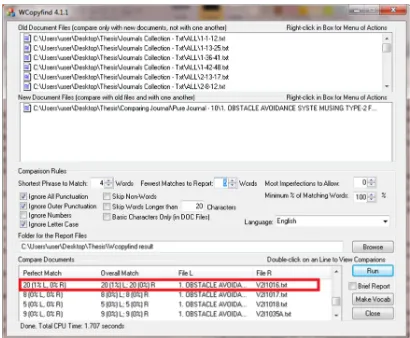 Figure 4.1.1.2: Result of the comparison above using WCopyFind 