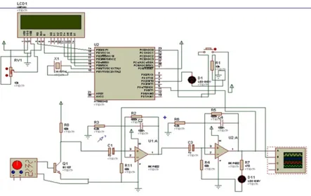 Figure 3: Schematic Of Filter And Amplifier Designed On Proteus 7.7 Electronic Design Suite 