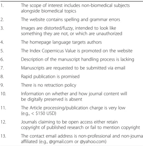 Table 10 Salient characteristics of potential predatory journals