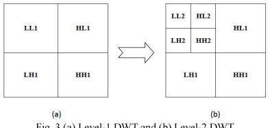 Fig. 3 (a) Level-1 DWT and (b) Level-2 DWT 