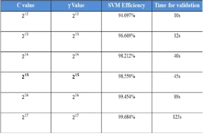 Figure 10: SVM Efficiency Calculation for Various Values of C and Gamma 