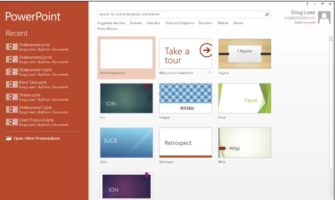 Figure 1-1: PowerPoint’s opening screen.