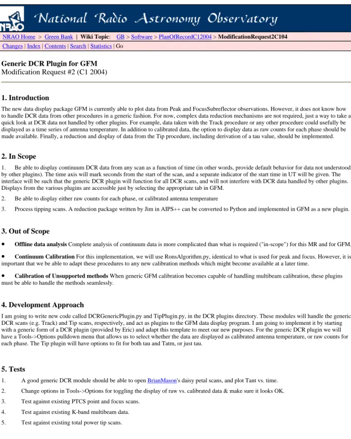 Figure 1. Example of a Modification Request (MR) on the Green Bank Software wiki web. 