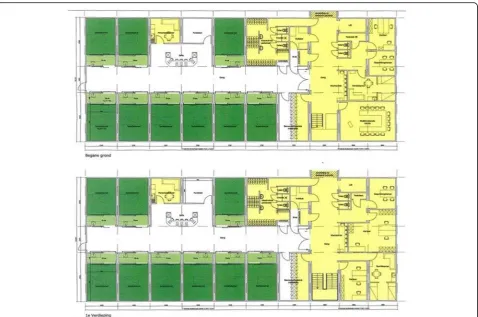 Fig. 2 Plan of the new ICU consisting of two identical floors with 9 patient rooms each