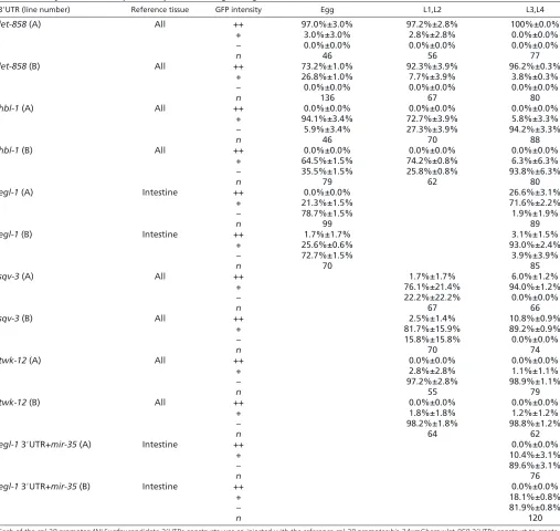 Table 2. Analysis of 3�UTR reporter expression using transgenic animals