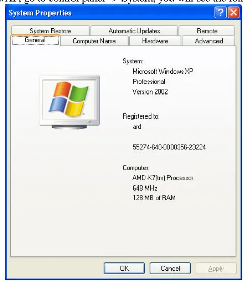 Fig. 1:  System properties window 