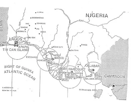 FIGURE 2: MAP OF NIGERIA SHOWING THE LOCATION OF PORTS AND OIL TERMINALS 