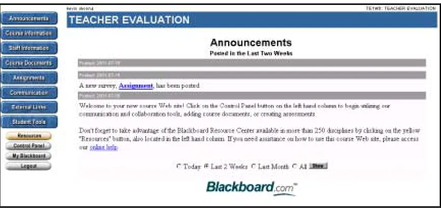 Figure 4.1: Blackboard’s opening screen 