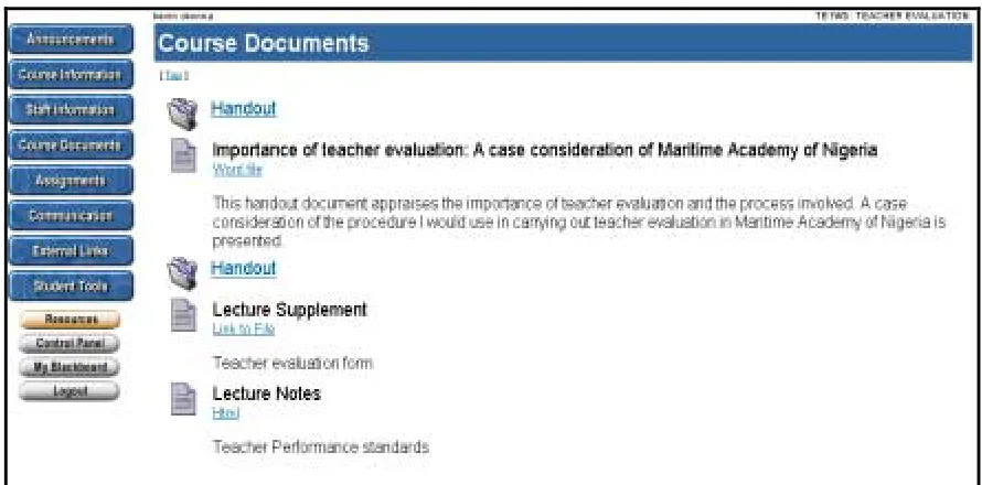 Figure 4.5: Course Document page in Blackboard 