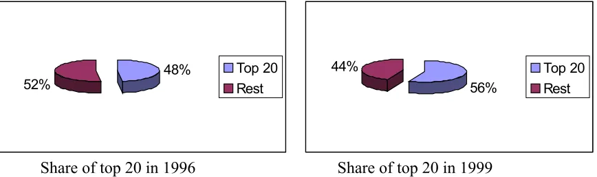 Figure 2.1 - Share of top 20 in 1996 as compared to 1999