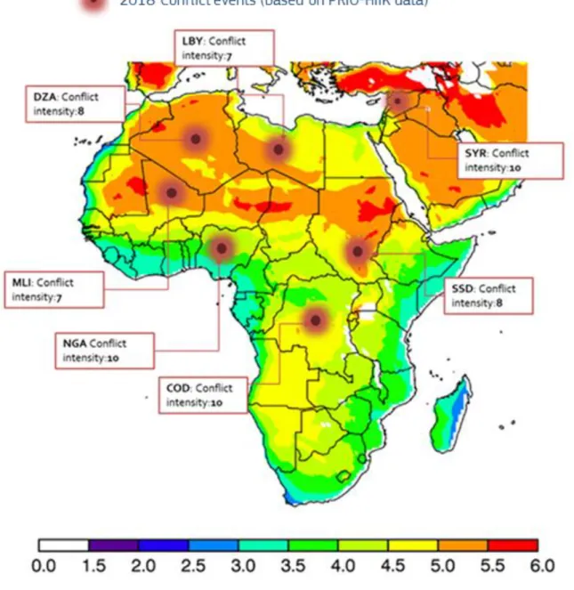 Figure 6: Forecasted temperature increase and conflicts in Africa   