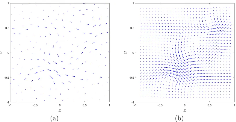 Figure 1.4: (a) The samples of a divergence-free vector ﬁeld and (b) the interpolantof the ﬁeld using the Gaussian kernel with ε = 4.5.